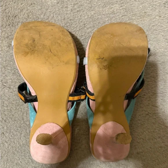 Dollhouse Women's Pink and Teal Sandals - Picture 5 of 6